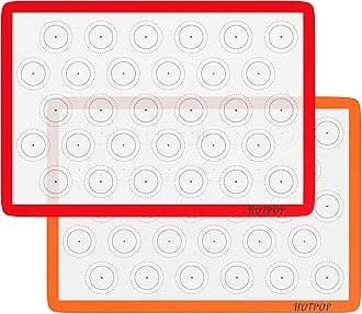 2-Pack Silicone Baking Sheet Set - No-Stick Cookie Sheets for Baking with Outlined Silicone Mats for Macarons, Pastries, Buns, Bread - 16.5"x11.6" Half, 11.5"x8.5" Quarter Sizes - 0.75mm Thick