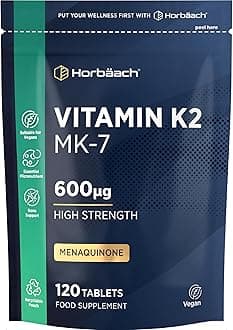 Vitamin K2 MK7 600mcg | 120 Tablets (Not Capsules) | High Strength Vitamin K2 Menaquinone MK-7 Supplement | Bioavailable Formula for Men & Women | Suitable for Vegans | By Horbaach