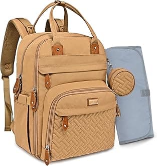 BabbleRoo Diaper Bag Backpack - Baby Essentials Travel Tote - Multi function Water Resistant Diaper Bag, Travel Essentials Baby Bag with Changing Pad, Stroller Straps & Pacifier Case - Unisex, Beige | Multi function, Waterproof, Diaper Bag, with Changing Pad