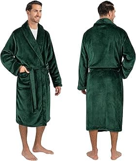 Mens Soft Robe Bathrobe for Men, Lightweight Fleece Male Robe Long Bath Shower Spa