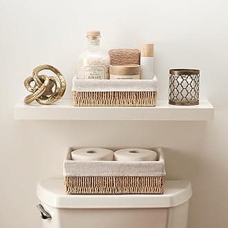 Beautiful Toilet Paper Storage Basket Set of 2 – Decorative Wicker Bathroom Organizer for Toilet Tank Trays - Quality Holder Bin for Shelves Fits Perfectly with Any Bathroom Decor