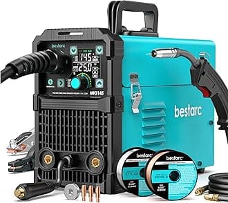 bestarc MIG Welder, MIG145 145Amps Gas MIG/Gasless Flux Core MIG/Lift TIG/Stick 3 in 1 MIG Welding Machine, MIG Welder 110V 220V with Digital Screen Display