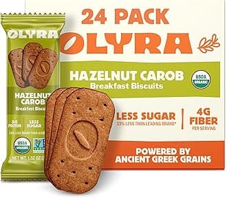 Olyra Organic Breakfast Biscuits - Hazelnut Carob - Healthy Snacks for Adults - Office Snacks - Healthy Cookies - High Fiber Snack - Natural Energy Breakfast Biscuit - 24 Packs