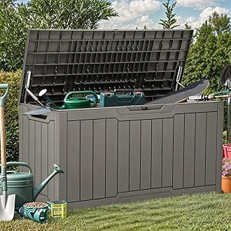YITAHOME 80 Gallon Resin Deck Box, Waterproof Outdoor Storage Box, Lockable Indoor Outdoor Storage Bench for Supplies and Essentials, Taupe