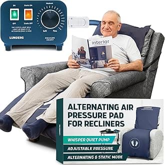 Lunderg Alternating Air Pressure Pad for Recliner Chair - Pressure Relief Cushion Topper for Recliner - Bed Sore Prevention - Medical Grade Mattress Pad, Cover & Quiet Pump - Home or Hospital (Blue)