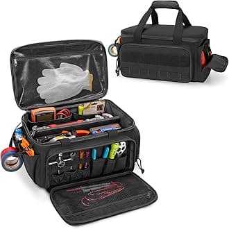 Rexmica 14-Inch Tool Bag with Anti-friction Bottom, Hand Tool Storage Organizer for Men, Tactical Range Bag, Multi-purpose Work Tote for Repairman, Carpenters, Handyman, Black