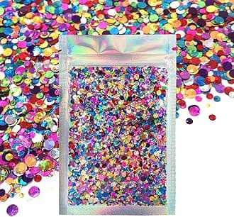 Metallic Rainbow Circles - Face & Body Glitter - Cosmetic Grade Chunky Glitter - Uses Include: Festival Rave Makeup Face Body Nails Resin Arts & Crafts, Resin, Tumblers, Bath Bombs - Solvent Resistant