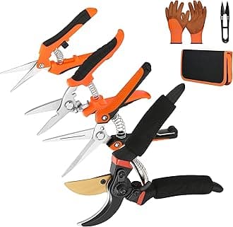 5 pack Garden Pruning Shears Stainless Steel Blades, Handheld Scissors Set with Gardening Gloves,Heavy Duty Garden Bypass Pruning Shears,Tree Trimmers Secateurs, Hand Pruner (Classic)