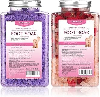 XIWEIOO Foot Soak Kit -46 oz, Pack of 2 Natural Epsom Salt Rose, and Lavender- Essential Oils Foot Athletes Foot spa Itching,Foot Bath Salt Tea Tree Oil Foot Soak Foot Care Pedicure Feet spa Message
