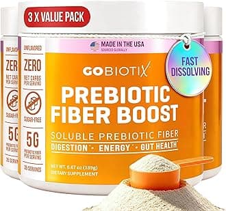 GOBIOTIX Fiber Supplement Powder with Prebiotics for Digestive Health and GLP-1 Support, Soluble Fiber for Gut Health & Debloat, Keto, Vegan, Gluten & Sugar Free, 35 Servings (3 Pack)