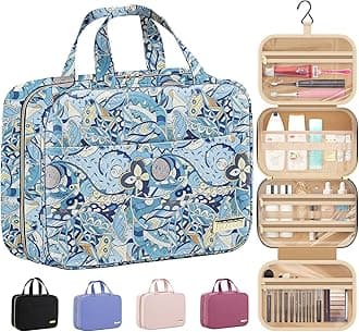 HOTOR Travel Toiletry Bag - Hanging Toiletry Bag for Women & Men, Makeup Bag/Big Comparment, Waterproof for Travel Accessories, Travel Essentials, Medium, Blue Paisley