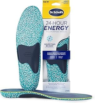 24-Hour Energy Multipurpose Insoles, Returns Energy with Every Step, Relieves Foot Pressure & Tired Achy Feet, Memory Foam & Gel Insert, Men's Shoe Size 8-14, 1 Pair