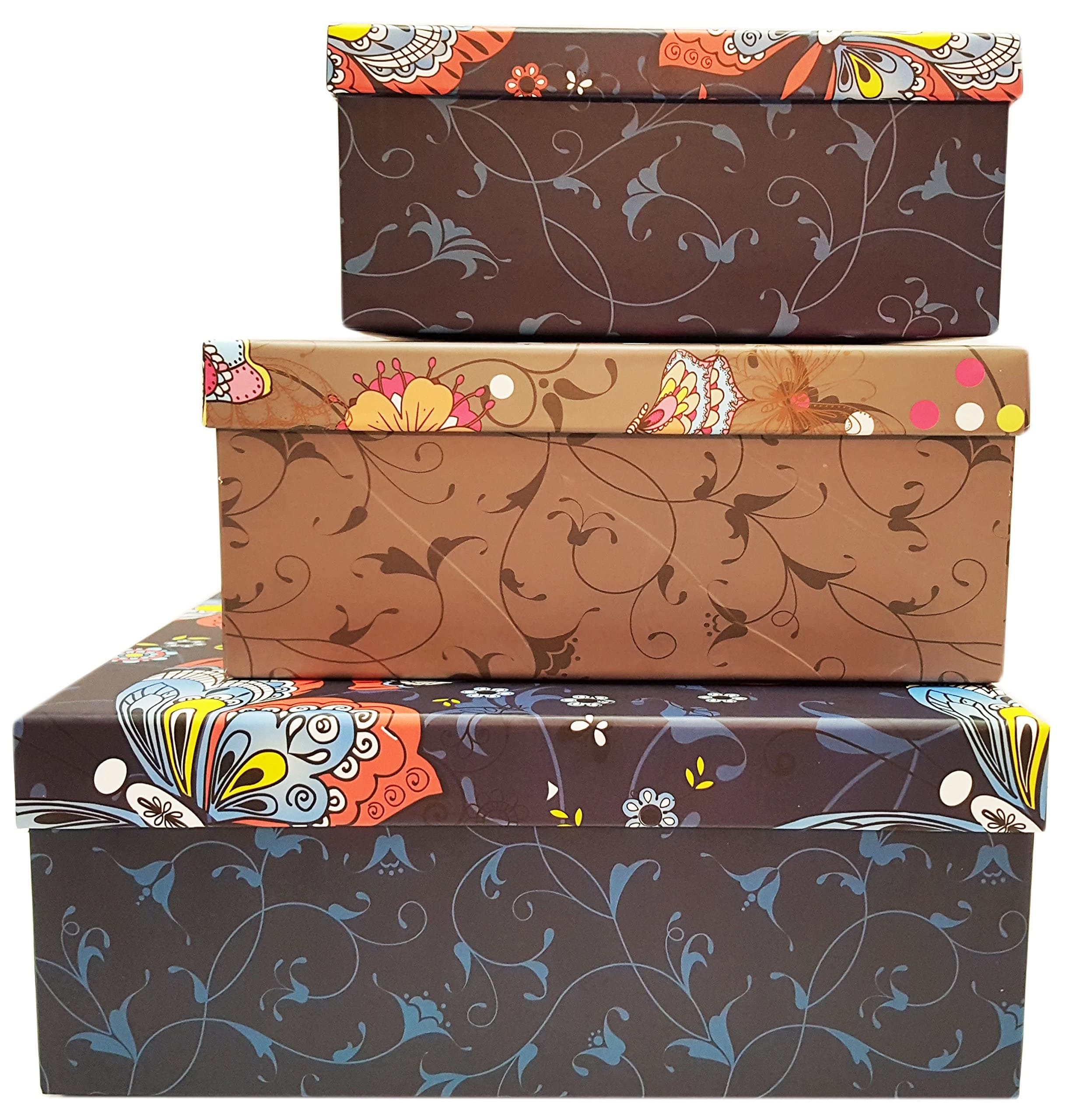 ALEF Elegant Decorative Themed Nesting Gift Boxes! Beautiful Butterfly Nesting Boxes Beautifully Themed and Decorated - Perfect for Gifts or Simple Decoration Around the House! (Butterfly Pattern)