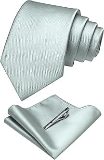 JEMYGINS Solid Color Formal Necktie and Pocket Square Tie Clip Sets for Men