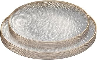 PLASTICPRO 24 Pieces Elegant Plastic Plates for Party Clear with Gold Rim Includes 7" inch and 10" inch Fancy Plastic Plates Disposable Dinnerware