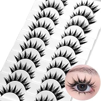 Manga Cosplay Lashes Manhua Anime Eyelashes Natural Look Thick Cat Eye Lashes Look Like Individual False Lashes Pack, 10 Pairs