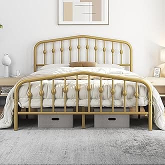 Yaheetech Metal Bed Frame Queen Size Metal Platform Bed Frame with Victorian Style Headboard/Footboard/Easy Assembly/No Box Spring Needed/Antique Gold