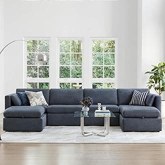 CHITA Oversized Modular Sectional Fabric Sofa Set, FSC Certified Extra Large U Shaped Couch Reversible Chaise Modular Sectional Couch,146 inch Width,6 Seat Modular Sofa with Storage Ottomans, Blue
