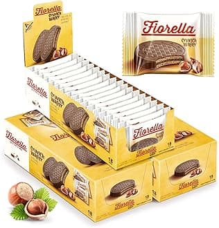 Fiorella Crunch Wafer Cookies, Milk Chocolate Covered Crispy Thin Crunch Wafers with Hazelnut Cream Filling, Chocolate Biscuits, 18 Individually Wrapped Snacks, Pack of 3
