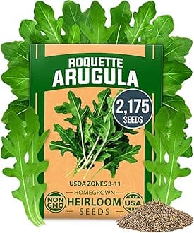 HOME GROWN Non GMO Arugula Roquette Seeds Pack 2,175 Heirloom Arugula Seeds for Planting Best for Outdoor Gardens,Providing Fast-Growing Greens for Salads - Eruca vesicaria