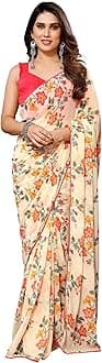 MOHIT CREATIONSWomen's Party Wear Georgette Printed Border Ready To Wear Saree With Unstiched Blouse Piece