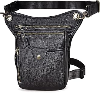 Le'aokuu Mens Genuine Leather Outdoor Sporting Hicking Waist Hip Pack Messenger Shoulder Drop Leg Thigh Bag Pouches For Women (211-5 01 Black)