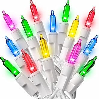 PREXTEX Bright Easter Lights (10 Feet, 50 Lights) - Multicolor Easter & Christmas Tree Lights with White Wire - Indoor/Outdoor String Lights – Multi-Color Twinkle Lights