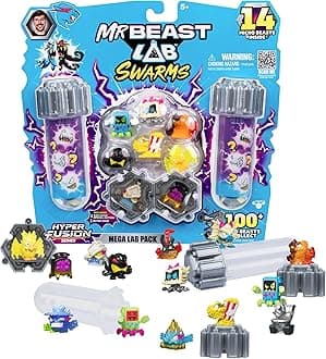 MrBeast Lab Swarms Hyper Fusion Series, Milk Bones Collectibles, Collect Over 100 Unique Swarms, Mega Lab Pack with 14 Micro Beasts, 14 Stickers & 4 Fusion Caps, Fun for Kids & Fans