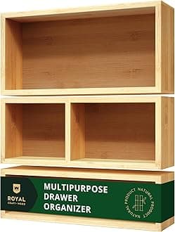 ROYAL CRAFT WOOD Luxury Bamboo Drawer Organizer Storage Box, Bin Set - Multi-Use Drawer Organizer for Kitchen, Bathroom, Office Desk, Makeup, Jewelry (3 Boxes)