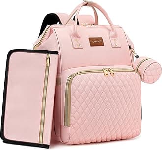 Pink Diaper Bag Backpack for Baby Girls - Baby Shower Gifts for Mom, Quilted Diaper Bag with Changing Pad, Pacifier Case, Insulated Pockets, Stroller Straps, 35L Large Capacity - Cute