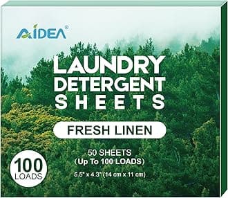 AIDEA Laundry Detergent Sheets, Fresh Scent-(100 Loads) 50 Sheets, Laundry Sheet Detergent, No Plastic Jug, Lightweight & Easy To Use For Travel, Apartments, Dorms
