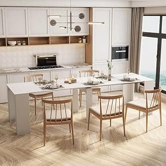 20"-118" White Extendable Dining Table for 2-12 People, Modern Modular Extension Table, Space-Saving Extra Long Folding Dining Table, Multifunctional Conference Meeting Table