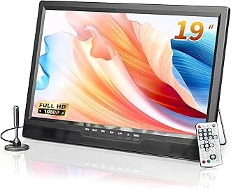 19 Inch Portable TV with Antenna, 1080P Small TV with Rechargeable Battery, HDMI AV Input, USB Port, Outdoor with Built-in Stand, 12V tv for campervan/bedroom/kitchen/camping/motorhomes