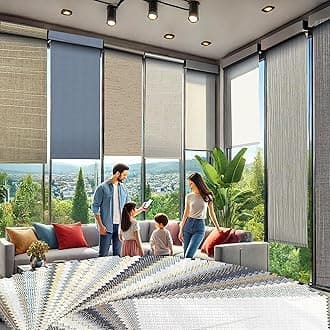HILADUO Customized Solar Screen Roller Shade Blinds with Remote-Controlled Motorized Operation (Fabric Samples)