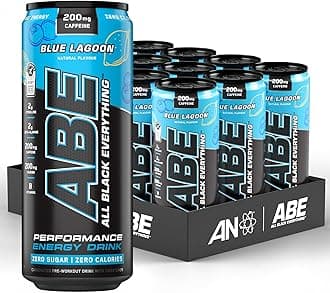 Applied Nutrition ABE Pre Workout Cans - All Black Everything Energy + Performance Drink, ABE Carbonated Beverage Sugar Free with Caffeine (Pack of 12 Cans x 330ml) (Blue Lagoon)