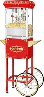 Superior Popcorn Company 4650 SPC Movie Night Red Full Movie Night Popper Machine Cart, 8 oz, Red