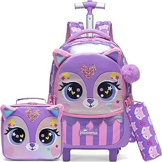 Rolling Backpack for Girls Backpacks with Wheels for Elementary Preschool Students Kids 3 in 1 Travel Luggage Carry on Suitcase for Girls Age 8-10