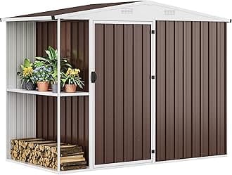 DWVO Outdoor Storage Shed 8x4FT with Rack, Metal Garden Shed with Storage Shelves, Bike Storage Tool Cabinet Box for Lawn Backyard Patio Use, Brown