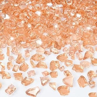 GasSaf 1/4 Inch Fire Glass Reflective Tempered Fireglass Cut Crushed FireGlass for Fire Pit, Fireplace, Replaces Existing Gas Logs & Lava Rocks (20 Pound)(Champagne Reflective)