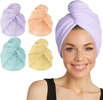 Turbie Twist 4-Pack Microfiber Hair Towel for Beauty, Travel, Gifting - Hair Wrap Turban for Straight, Wavy & Curly Hair - Premium Personal Care - Bermuda, Purple, Lilac & Lemon