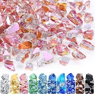 1/2 Inch Fire Glass Reflective Tempered Fireglass Cut Crushed FireGlass for Fire Pit, Fireplace, Replaces Existing Gas Logs & Lava Rocks (10 Pound)(Rose Gold Reflective)