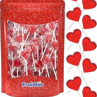Fruidles Lollipops Mini Heart Shaped Flavored Delicious Lollipop, Individually Wrapped, 5g Lollipop (60 Lollipops, Strawberry)