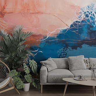 Muravie Abstract Art Deco Colorful Wallpaper Pink and Blue Tones Boho Style Wall Mural- Custom Size (Oil Painting)