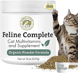 Wholistic Pet Organics Feline Complete - 8 Oz - Multivitamin & Probiotic Powder for Cats - Natural Cat Food & Digestive Support - 75 Scoops