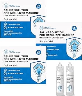 Base Labs 0.9% Hypertonic Saline Solution for Nebulizer Machine | Sterile Saline Solution for Inhalation| Helps with Respiratory Treatments, Clears Lungs, Mucus & Congestion l 3PK