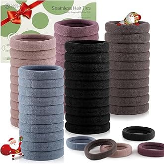 Bessrung 100 Pcs Thick Seamless Hair Ties, Ponytail Holders for Thick Hair, Natural Colors (5 Neutral Colors, 1.5 Inch Diameter, 9.8 Inch Stretch, No Damage, Unisex, Brown)
