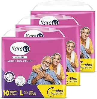 KareIn Comfort Adult Diaper Pants, Large 90-120 Cm (35"- 47"), Unisex, Leakproof, Elastic Waist, Wetness Indicator, Pack of 3, 30 Count