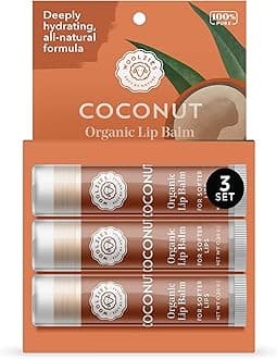 Lip Balm Set: All-Natural Shea Butter, Beeswax, Coconut Oil, Vitamin E Infused Lip Moisturizer Care (3 Pack, Coconut)