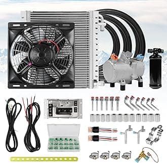 12V Automotive Air Conditioning System for Classic Cars, Trucks, RVs, Farm Vehicles, Excavators, Pickup Trucks, Construction Vehicles, Vans, etc. Electric A/C Kit (Electric compressor kit)