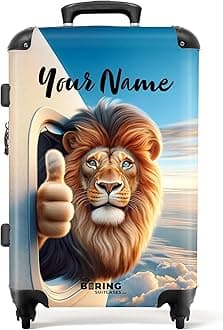 Children's Luggage Kids Suitcase for Boys - Personalised Large Hard Shell Luggage on Wheels - Lion Thumbs Up Airplane Window - 26" - 28" - 23kg